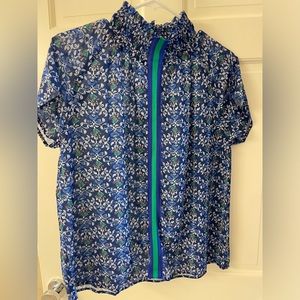 Cezele Short Sleeve Floral Stripe Blouse M